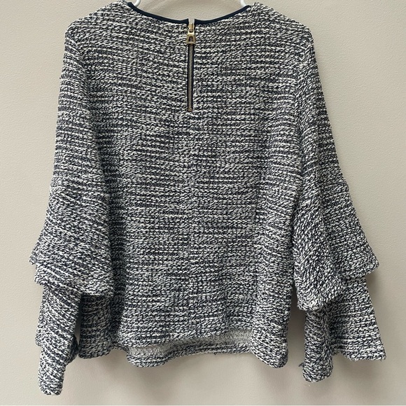 Sail to Sable STS Women’s Textured Navy Ivory Sweater Top Bell Sleeves Size L - Picture 7 of 9